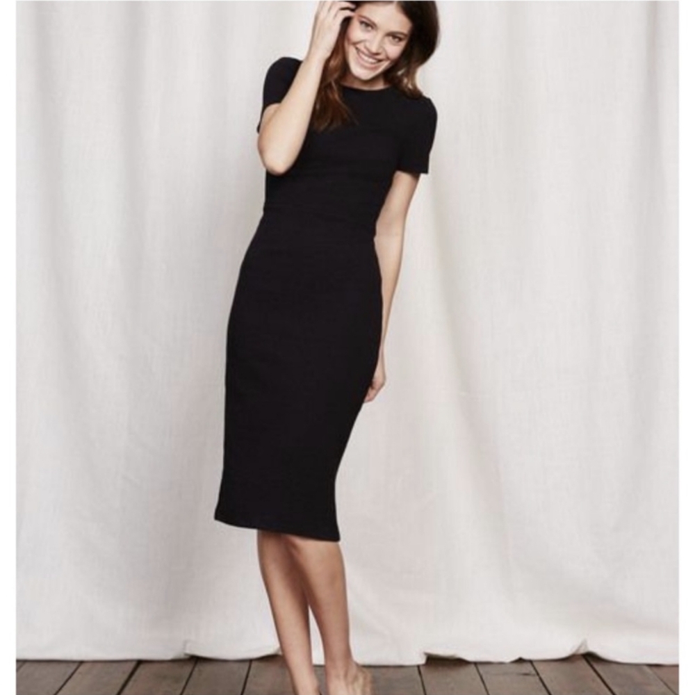 Boden Ottoman Sheath Midi Dress Women 4R Black Ponte Rib Knit Career Office